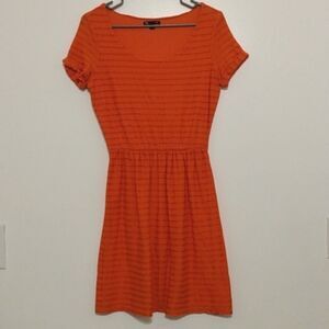 Gap hot coral orange textured striped scoop neck knee length dress size S